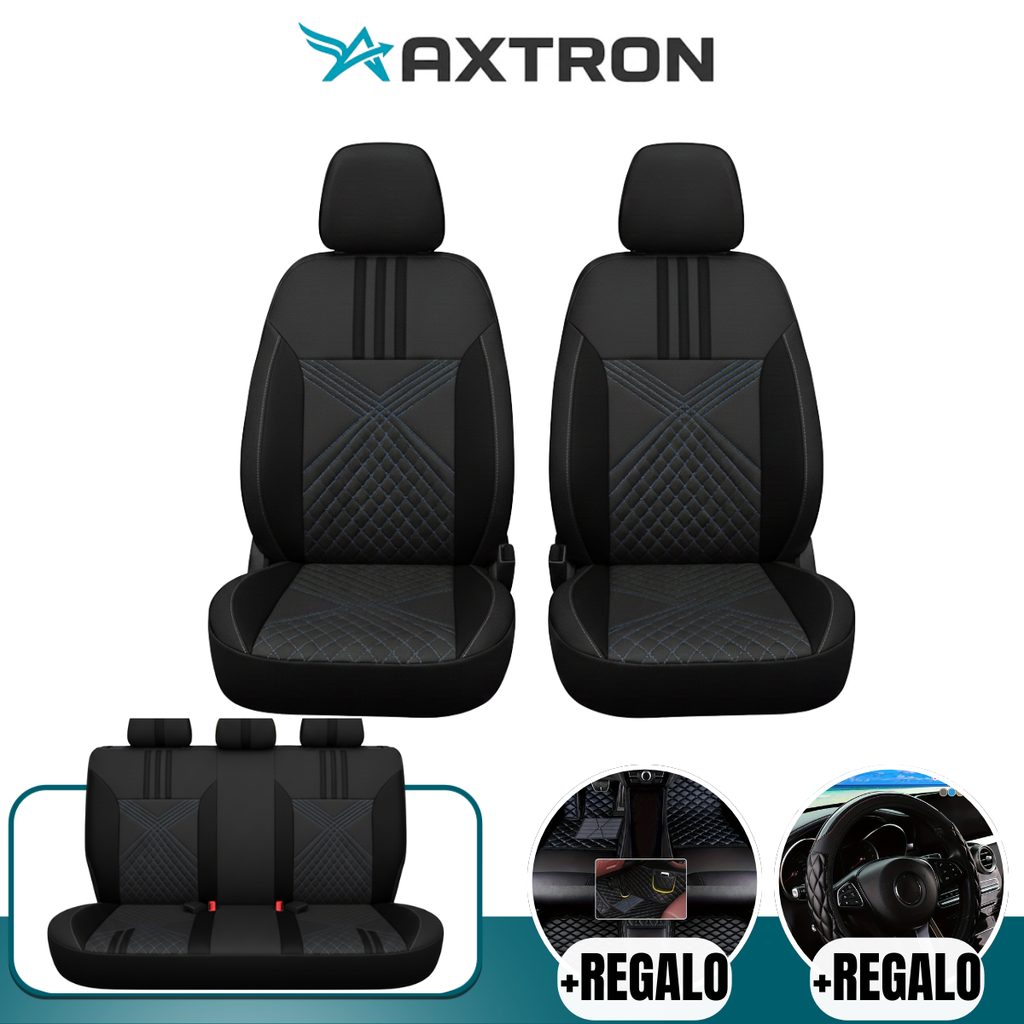 Capa de Auto Universal Velour en Cuero Legítimo con AirBag +REGALOS: Alfombra de Cuero y Funda para Volante